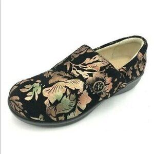ALEGRIA Comfort Clog LAU 557 Black Suede Women’s Flower Bronze 37 US 7 7.5